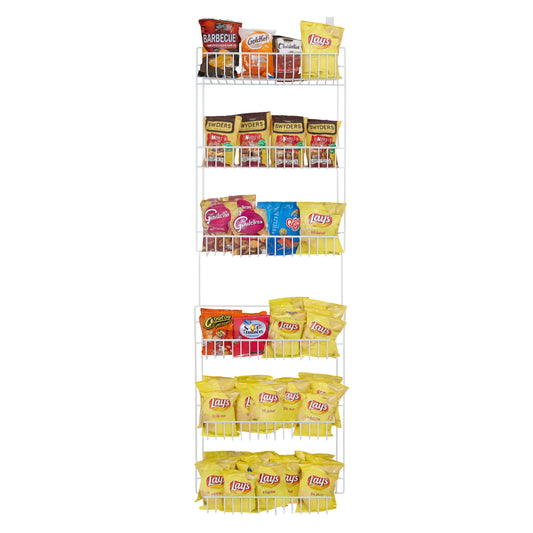 6-Tier Adjustable over the Door Pantry Organizer - Powder-Coated Steel Hanging Pantry Shelves and Rack for Kitchen Organization (White)